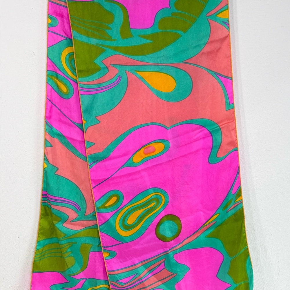 Vintage 60s Mod-Century Modern MCM Abstract Groovy Silk Feel Rectangular Scarf - Picture 6 of 17